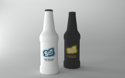 3D render of a Soft Drink White and Black bottles Mockup isolated on a white background