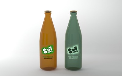 3D rendering of brown and green empty bottles isolated in the light background