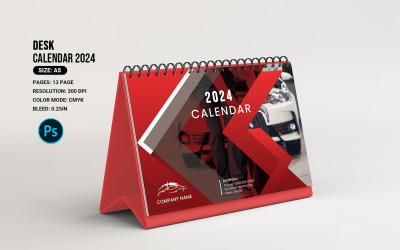 Szablon kalendarza biurkowego na rok 2024 do wydrukowania w programie Photoshop