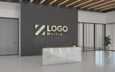 Офіс прийом з чорною стіною логотип макет