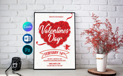 情人节派对邀请传单。Canva、Psd 和 Word