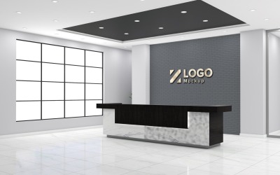 Modern kontor mottagning interiör Counter Break Black Wall med mötesrum Logotyp Mockup