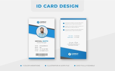 Niebieski korporacyjny minimalistyczny szablon projektu karty identyfikacyjnej biura