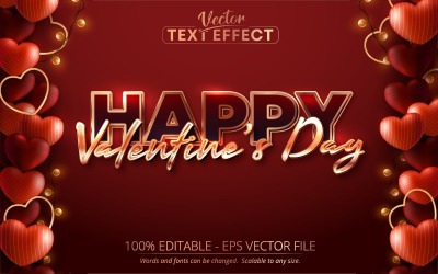 Dia dos Namorados - Efeito de texto editável, estilo de texto dourado metálico, ilustração gráfica