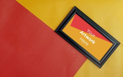 Horizontal Wooden Frame Mockup with Red And Yellow Color paper Background