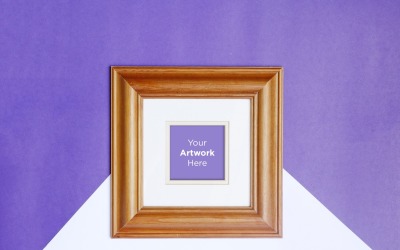 Square Wooden Frame Mockup with White &amp;amp; Blue Color paper Background