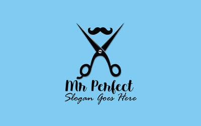 Modello di logo del negozio di barbiere Mr. Perfect