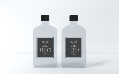 3d render of clear Titan Two bottles with black caps isolated on gray background