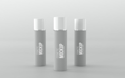 3D-Darstellung von Roller Cosmetic Drei Flaschen auf grauem Hintergrund isoliert