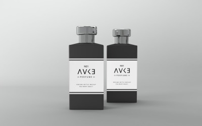 3D rendering av klar parfym två flaska Mockup med en svart lock isolerad på vit bakgrund
