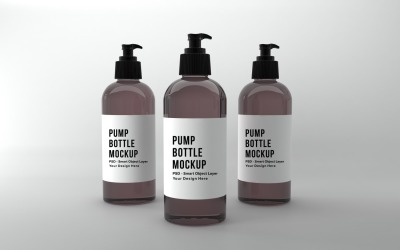 3D rendering av pump Tre flaskor mockup med kopia utrymme isolerad på vit bakgrund