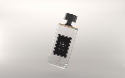 Rendu 3D de bouteille de parfum clair avec un bouchon noir isolé sur fond blanc Modèle