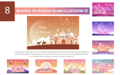 8 Bella illustrazione islamica di Eid Mubarak 02