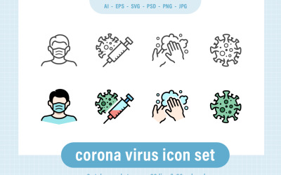 Corona Virus Covid-19 Ikonuppsättning