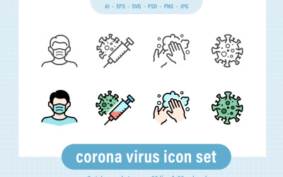 Corona Virüs Covid-19 Simge seti