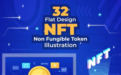 Illustrazione di 32 token NFT non fungibili Crypto Art