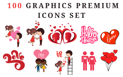 Conjunto de ícones de pacote de gráficos de dia dos namorados feliz