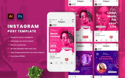 Zenei Fesztivál - Instagram bejegyzés közösségi média sablon vol.01