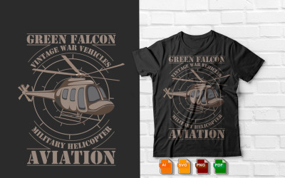 Design della maglietta di veicoli da guerra vintage Falcon verde