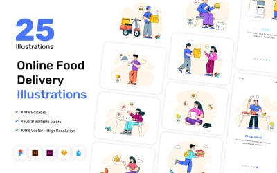 25 Illustrationer för matleverans online