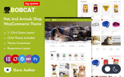 Bobcat - адаптивна тема для магазину домашніх тварин і тварин Elementor WooCommerce