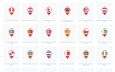 Značka Ukazatel země Pin Mapa Národní vlajka sada ikon