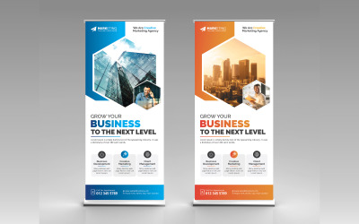 Blu e arancione Corporate Business Roll Up Banner, X Banner, Standee, Pull Up Banner Template Design