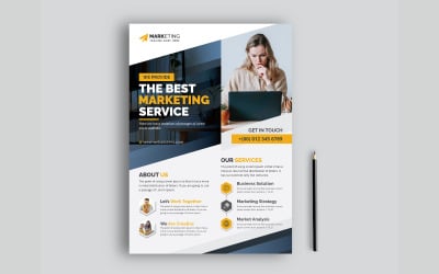 Blue Yellow Corporate Business Flyer Leaflet Template Clean Design for Advertisement