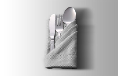 Tovagliolo piegato con mockup di utensili