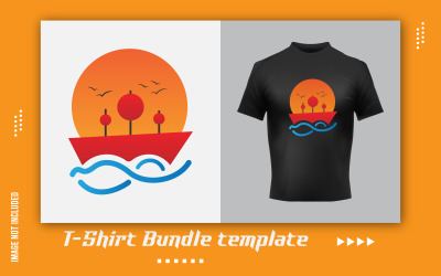 Günbatımı Tekne Vektör T-shirt Etiket Tasarım Şablonu
