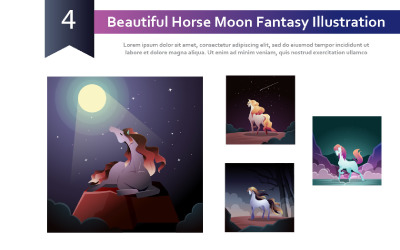 4 Bella illustrazione di fantasia della luna del cavallo