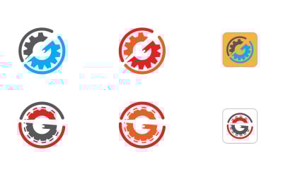 G 和齿轮标志设计矢量模板