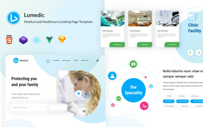 Lumedic – шаблон цільової сторінки React Vue HTML Sketch Medical and Healthcare