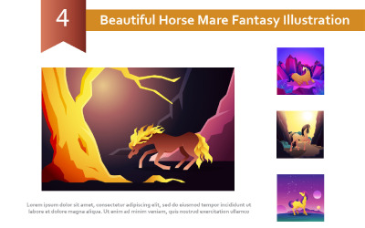 4 schöne Pferdestute Fantasy Illustration