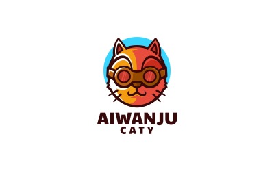 Aiwanju kat eenvoudig mascotte-logo