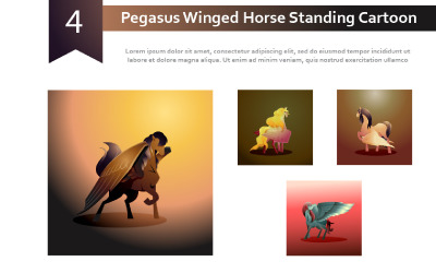 4 Pegaso caballo alado de pie ilustración de dibujos animados