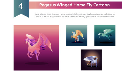 4 Pegasus bevingade hästfluga tecknad illustration