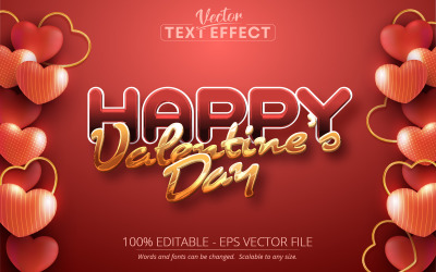 Día de San Valentín: efecto de texto editable, estilo de texto dorado metálico, ilustración gráfica
