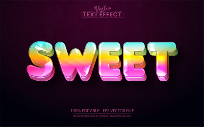 Doux - Effet de texte modifiable, style de texte de dessin animé multicolore, illustration graphique