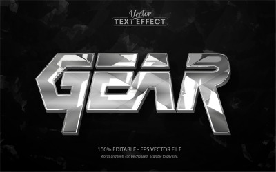 Gear - Effet de texte modifiable, style de texte métallique et argenté, illustration graphique