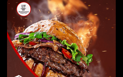 Tienda de hamburguesas: pancarta de plantilla de diseño de volante de hamburguesa de comida rápida, póster