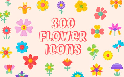 300+ plochých květinových barevných ikon