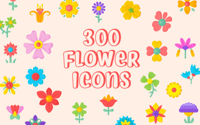 Mais de 300 ícones de cores de flores planas