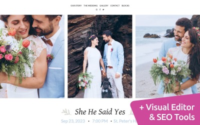 Webová stránka designu svatebního přání Přistání od MotoCMS