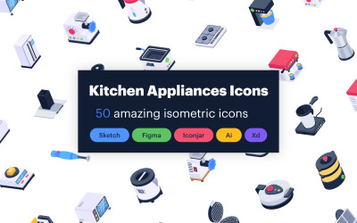 50 Ícone de utensílio de cozinha isométrico