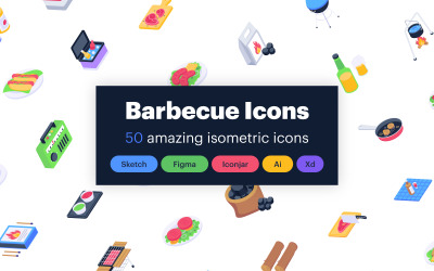 50 isometrische barbecue vector iconen