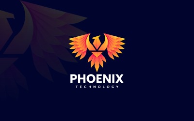 Disegno del logo a gradiente di uccello Phoenix