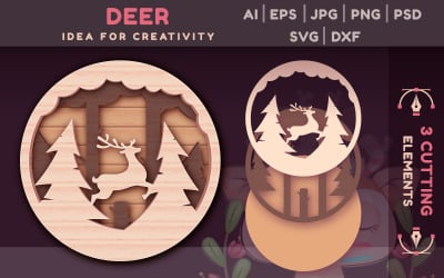 Deer -  Scheme for Sawing  Wood, Cutting Paper, Graphics Illustration