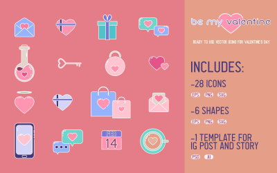 Be My Valentine - Iconos vectoriales listos para usar para el Día de San Valentín