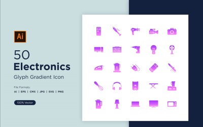 50 Elektronik Glyph Gradient Icon Set